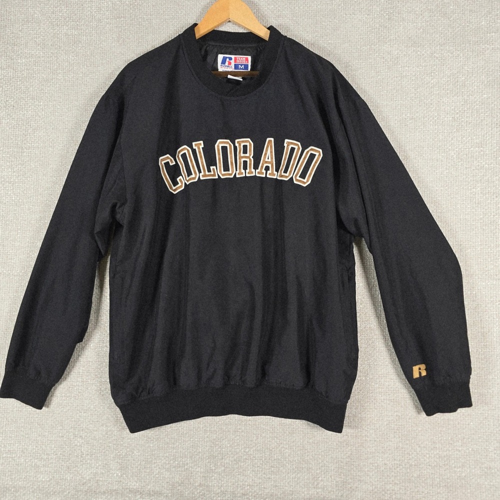 Russell Athletic Colorado Windbreaker Pullover Mens Medium Black Team Issue Vtg - Picture 1 of 11